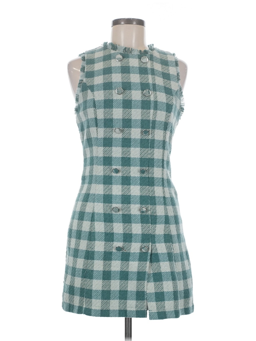 Forever 21 Teal and White Plaid Double-Breasted Mini Dress